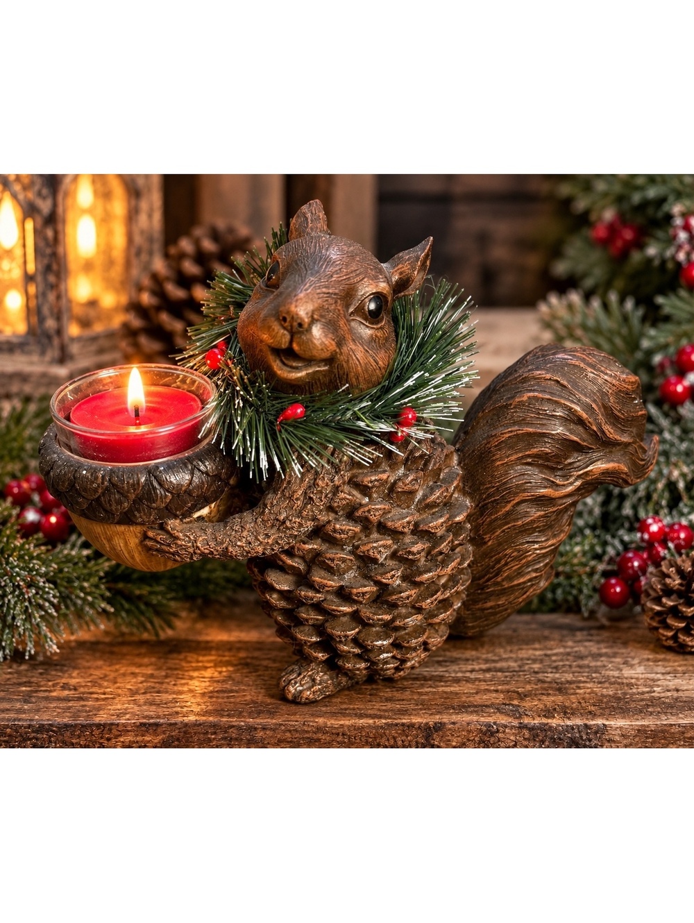 Squirrel Acorn Tea Light Candle Holder Christmas Woodland Decor (x01/0111)